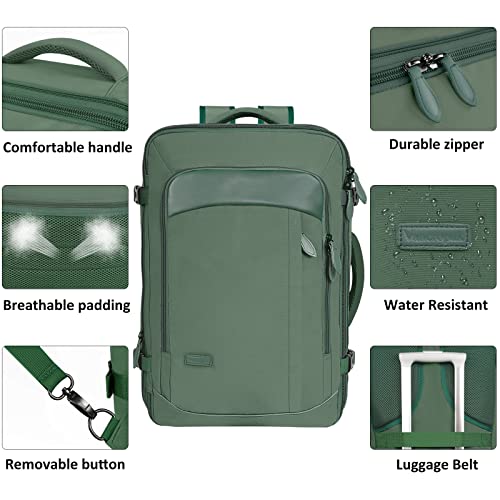 Carry on Bag, 50L Travel Bag Flight Approved Travel Backpack with 3 Packing Cubes Weekender Bags for Women Men Hiking Backpack Water Resistant Rucksack Casual Daypack Traveling Essentials, Green