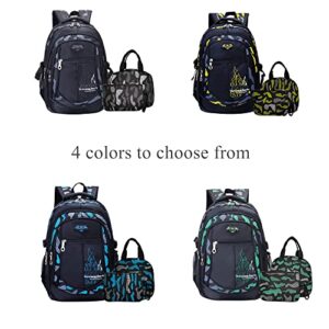 EKUIZAI 3PCS Camo Print Elementary Kids Backpack Primary School Student Daypack Outdoor BookBag with Lunch Box