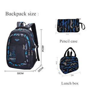 EKUIZAI 3PCS Camo Print Elementary Kids Backpack Primary School Student Daypack Outdoor BookBag with Lunch Box