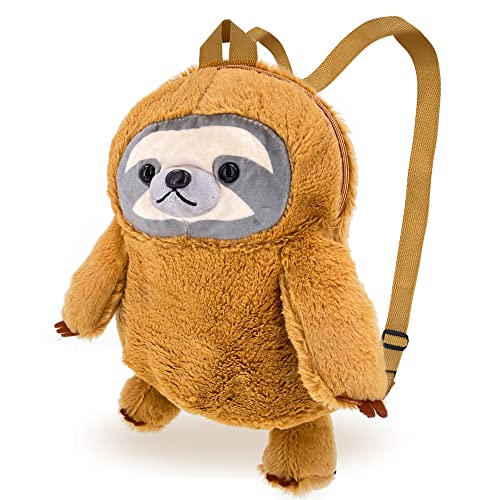 Mewcho 12.59” Sloth Stuffed Animal Backpack for Kids Plush Funny Cute Sloth Kawaii Small Bag School Backpack for Girls Boys Kids Toddler 3 Years Up