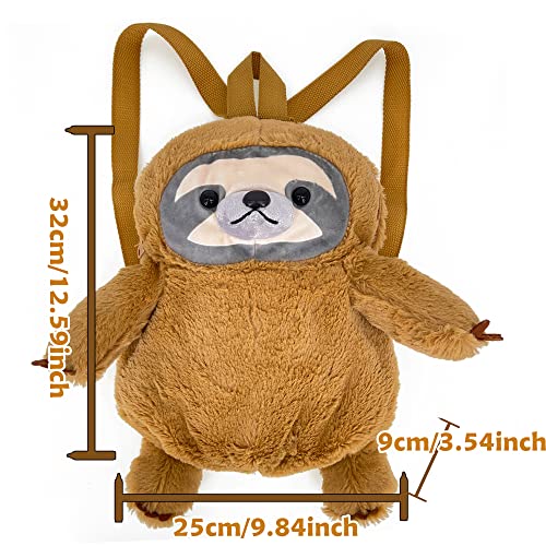 Mewcho 12.59” Sloth Stuffed Animal Backpack for Kids Plush Funny Cute Sloth Kawaii Small Bag School Backpack for Girls Boys Kids Toddler 3 Years Up