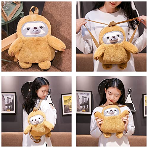 Mewcho 12.59” Sloth Stuffed Animal Backpack for Kids Plush Funny Cute Sloth Kawaii Small Bag School Backpack for Girls Boys Kids Toddler 3 Years Up