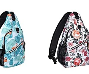 MOSISO Sling Backpack,Travel Hiking Daypack Pattern Rope Crossbody Shoulder Bag, Flamingo&Cichorium