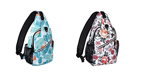 MOSISO Sling Backpack,Travel Hiking Daypack Pattern Rope Crossbody Shoulder Bag, Flamingo&Cichorium