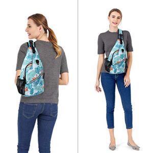 MOSISO Sling Backpack,Travel Hiking Daypack Pattern Rope Crossbody Shoulder Bag, Flamingo&Cichorium