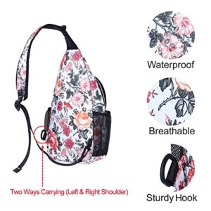 MOSISO Sling Backpack,Travel Hiking Daypack Pattern Rope Crossbody Shoulder Bag, Flamingo&Cichorium