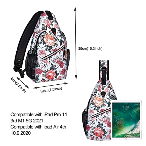 MOSISO Sling Backpack,Travel Hiking Daypack Pattern Rope Crossbody Shoulder Bag, Flamingo&Cichorium