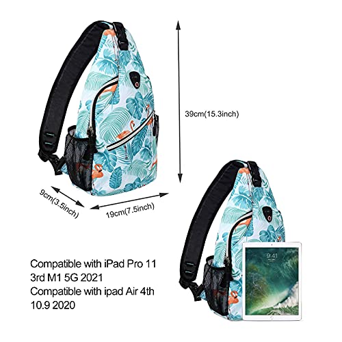 MOSISO Sling Backpack,Travel Hiking Daypack Pattern Rope Crossbody Shoulder Bag, Flamingo&Cichorium