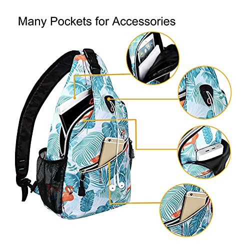 MOSISO Sling Backpack,Travel Hiking Daypack Pattern Rope Crossbody Shoulder Bag, Flamingo&Cichorium