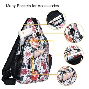 MOSISO Sling Backpack,Travel Hiking Daypack Pattern Rope Crossbody Shoulder Bag, Flamingo&Cichorium