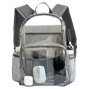 bajnokou clear backpack transparent heavy duty backpacks see through pvc plastic large bookbag for school work stadium security sporting events (grey)