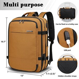 TUGUAN Travel Laptop Backpack 40L Large Computer Backpack with USB Charging Port 17 Inch Laptop Backpack for Men Expandable Travel Backpacks for Men Women, Brown - Suitable for Travel