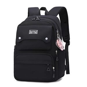 solid color school-bags black backpacks for teens girls, multi-pocket elementary girls bookbags,lightweight casual daypack