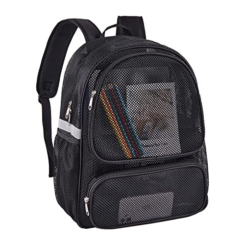 COVAX Heavy Duty Mesh Backpack, See-through Large Mesh Backpack for Men Women, Lightweight Mesh Daypack with Reflective Stripes for Work, Sports Equipment