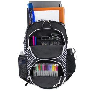 FUEL Spacious Backpack with Interior Tech Sleeve, Black/White Checkered Plaid
