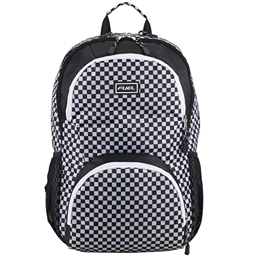 FUEL Spacious Backpack with Interior Tech Sleeve, Black/White Checkered Plaid