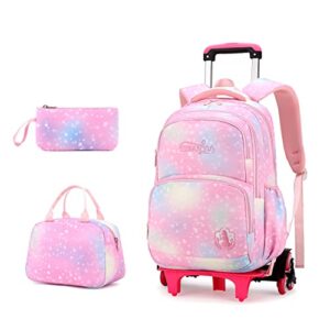 ekuizai 3pcs colorful heart print trolley backpack sets elementary school students rolling bookbag cute girls backpack with wheels