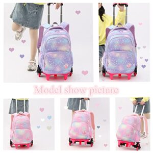 EKUIZAI 3PCS Colorful Heart Print Trolley Backpack Sets Elementary School Students Rolling Bookbag Cute Girls Backpack with Wheels