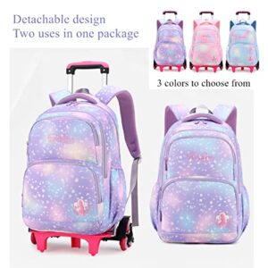 EKUIZAI 3PCS Colorful Heart Print Trolley Backpack Sets Elementary School Students Rolling Bookbag Cute Girls Backpack with Wheels