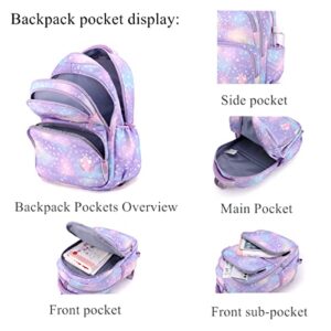 EKUIZAI 3PCS Colorful Heart Print Trolley Backpack Sets Elementary School Students Rolling Bookbag Cute Girls Backpack with Wheels