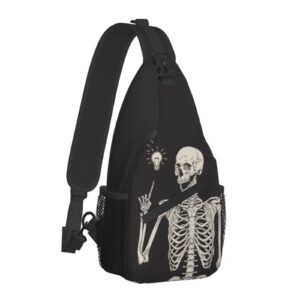 yamegoun funny skull sling bag backpack women men crossbody shoulder chest bag unisex for travel casual hiking with adjustable strap