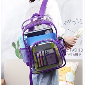 MCWTH Clear Backpack Heavy Duty PVC Plastic Transparent Backpacks School College Bookbag (Purple)