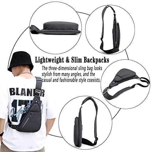 CAISANG Sling Backpack Bag Slim Crossbody Chest Shoulder Bag Men Personal Pocket Bag One Strap Daypack for Hiking Walking