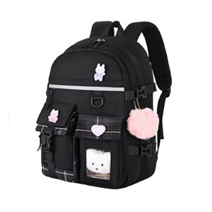 backpacks, girls school large capacity waterproof backpacks, cute black fashion backpacks(black)…
