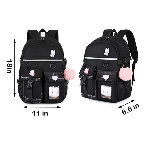 Backpacks, Girls School Large Capacity Waterproof Backpacks, Cute Black Fashion Backpacks(Black)…