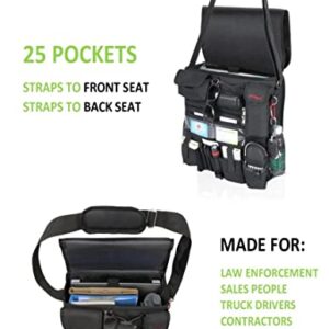 Fitmax Professional Car Truck Front Seat Organizer, Patrol Police Bag With dedicated and Secured laptop Storage, Carefully Designed with 25 Compartments. Truly your Office Within Arm's Reach., B001