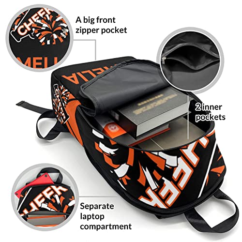 Yeshop Cheerleader Orange Personalized Backpack for Teen Boys Girls,Custom Travel Backpack Bookbag Casual Bag Name Gift