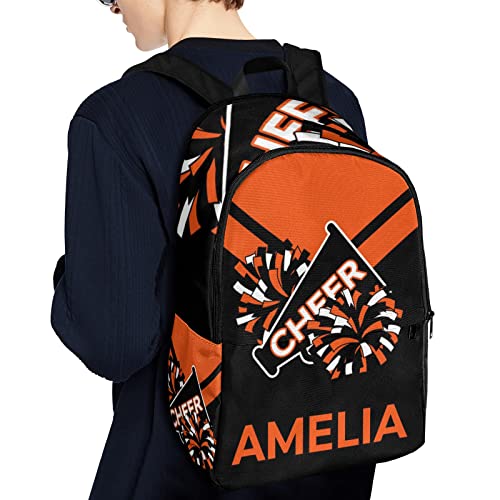 Yeshop Cheerleader Orange Personalized Backpack for Teen Boys Girls,Custom Travel Backpack Bookbag Casual Bag Name Gift