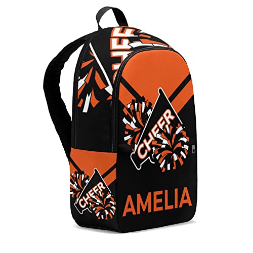 Yeshop Cheerleader Orange Personalized Backpack for Teen Boys Girls,Custom Travel Backpack Bookbag Casual Bag Name Gift