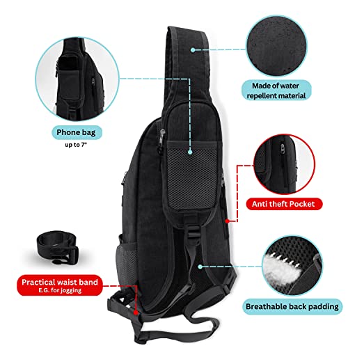 Kellyon Sling Bag Crossbody Sling Backpack Travel Hiking Casual Daypack Chest Bag for Men Women