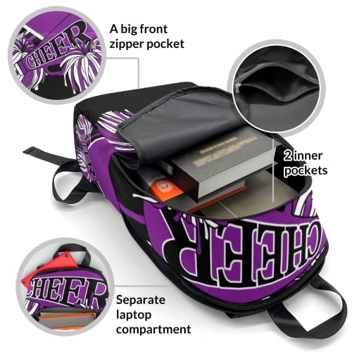 Cheer Purple Black Cheerleader Backpack Shoulder Bag Daypack for Travel Camping Gift 11.8''(L) x 5.51''(W) x 17.72''(H)
