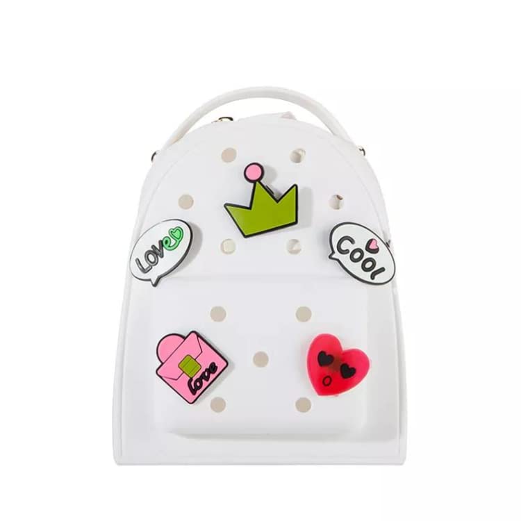 Pop N Shop Kids Silicone Jelly Clog Backpack With Charms - Gift For Boys and Girls Lightweight Fashionable Trendy (White)