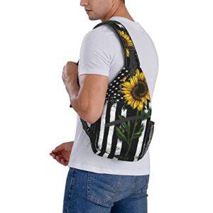 Sunflower And American Flag Sling Backpack Crossbody Shoulder Bags For Women Men, Sling Bag Travel Hiking Chest Bag Daypack