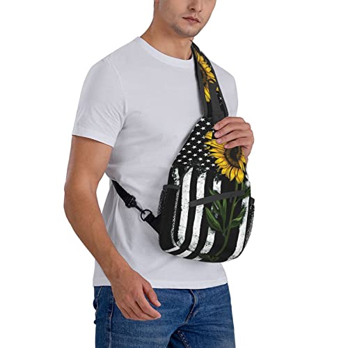 Sunflower And American Flag Sling Backpack Crossbody Shoulder Bags For Women Men, Sling Bag Travel Hiking Chest Bag Daypack