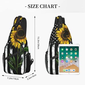 Sunflower And American Flag Sling Backpack Crossbody Shoulder Bags For Women Men, Sling Bag Travel Hiking Chest Bag Daypack