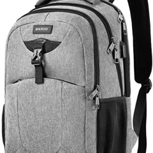 BIKROD Travel Laptop Backpack for Men and Women, School Backpacks for Teens Water Resistant Back Pack with USB Charging Port, Business Anti Theft Durable Computer Bag Gifts Fit 15.6 IN Laptop, Grey