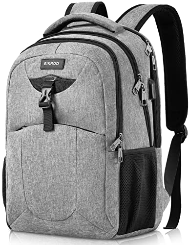 BIKROD Travel Laptop Backpack for Men and Women, School Backpacks for Teens Water Resistant Back Pack with USB Charging Port, Business Anti Theft Durable Computer Bag Gifts Fit 15.6 IN Laptop, Grey