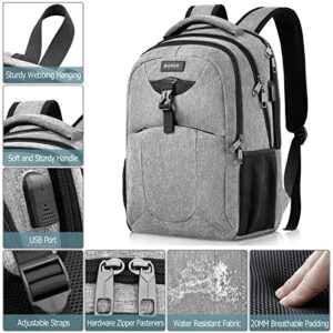 BIKROD Travel Laptop Backpack for Men and Women, School Backpacks for Teens Water Resistant Back Pack with USB Charging Port, Business Anti Theft Durable Computer Bag Gifts Fit 15.6 IN Laptop, Grey