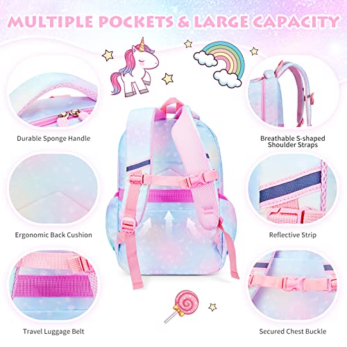 Backpacks for Girls School Cute Kids Backpack Bookbags with Insulated Lunch Box Set for School Elementary girl, Tie Dye School Bag with Laptop Compartments 16 * 11.5 * 7.5, Galaxy Blue