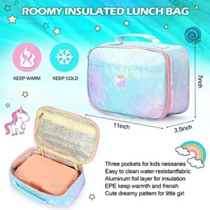 Backpacks for Girls School Cute Kids Backpack Bookbags with Insulated Lunch Box Set for School Elementary girl, Tie Dye School Bag with Laptop Compartments 16 * 11.5 * 7.5, Galaxy Blue