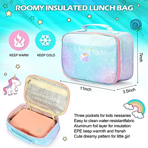 Backpacks for Girls School Cute Kids Backpack Bookbags with Insulated Lunch Box Set for School Elementary girl, Tie Dye School Bag with Laptop Compartments 16 * 11.5 * 7.5, Galaxy Blue