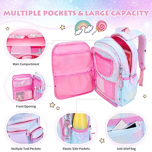 Backpacks for Girls School Cute Kids Backpack Bookbags with Insulated Lunch Box Set for School Elementary girl, Tie Dye School Bag with Laptop Compartments 16 * 11.5 * 7.5, Galaxy Blue