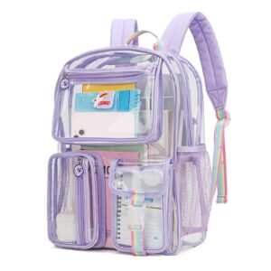 lisinuo clear backpack girl transparene backpacks see through book bag for women heavy duty pvc mesh bag cute girls bookbags(purple)
