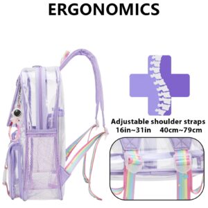 LISINUO Clear Backpack Girl Transparene Backpacks See Through Book Bag for Women Heavy Duty Pvc Mesh Bag Cute Girls Bookbags(Purple)