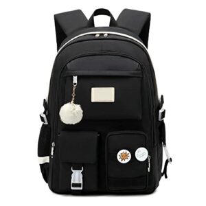 pjmarts laptop backpacks 15.6 inch school bag college backpack lightweight durable cute daypack for teens girls women students (black)