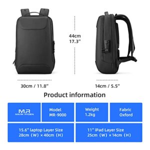 Muzee Laptop Backpack For Men Business Backpack With TSA LocK Charging Pulg Waterproof & Anti-Scratch Shell Backpack Fit 15.6 inch PC Slim Casual Daypack